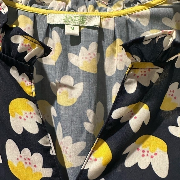 Jade By Melody yellow navy Puff Sleeve blouse summer spring shirt size medium‎ - Picture 4 of 8